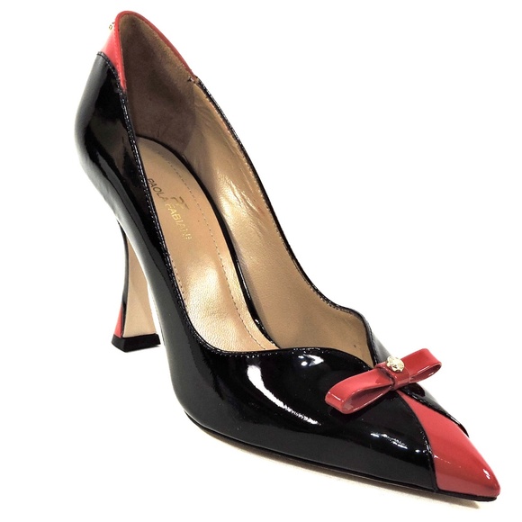 PAOLA FABIANI 🇮🇹 WOMEN'S BLACK PATENT LEATHER FASHION PUMPS - Picture 3 of 8